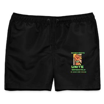 Introverts Unite: Homebound Fist - Männer Badeshorts - Schwarz - Vorne - AI Model Male 178 light (178cm)