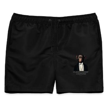 Elegante Schimpansen-Couture | Eleganter Affe im Smoking - Männer Badeshorts - Schwarz - Vorne - AI Model Male 178 light (178cm)