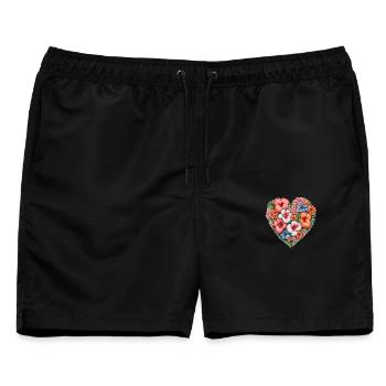 Herz aus Hibiskusblüten Muster - Männer Badeshorts - Schwarz - Vorne - AI Model Male 178 light (178cm)