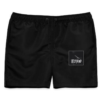 Energiegeladenes Techno-Design mit DJ-Motiv - Männer Badeshorts - Schwarz - Vorne - AI Model Male 178 light (178cm)