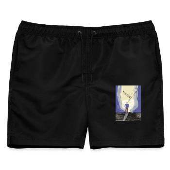 Jenseits des Horizonts: Eine kosmische Odyssee - Männer Badeshorts - Schwarz - Vorne - AI Model Male 178 light (178cm)