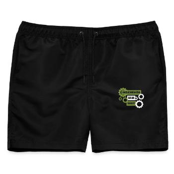 Inschenör ba da Oabeit, Ingenieur bei der Arbeit - Männer Badeshorts - Schwarz - Vorne - AI Model Male 178 light (178cm)