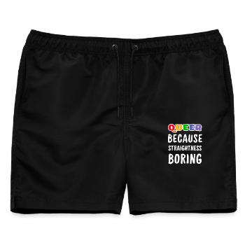Queer, weil Geradlinigkeit langweilig - Männer Badeshorts - Schwarz - Vorne - AI Model Male 178 light (178cm)
