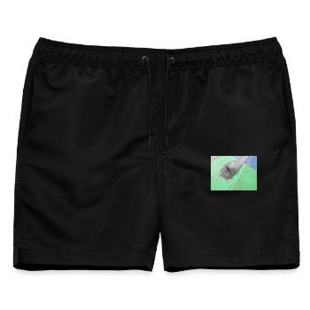 CSD Berlin (gespiegelte Siegessäule in der Pfütze) - Männer Badeshorts - Schwarz - Vorne - AI Model Male 178 light (178cm)