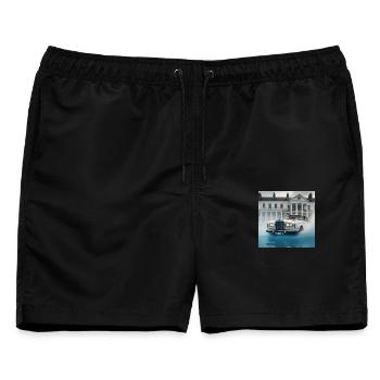 Oldtimer in beleuchteter Wasserfontänenszene - Männer Badeshorts - Schwarz - Vorne - AI Model Male 178 light (178cm)