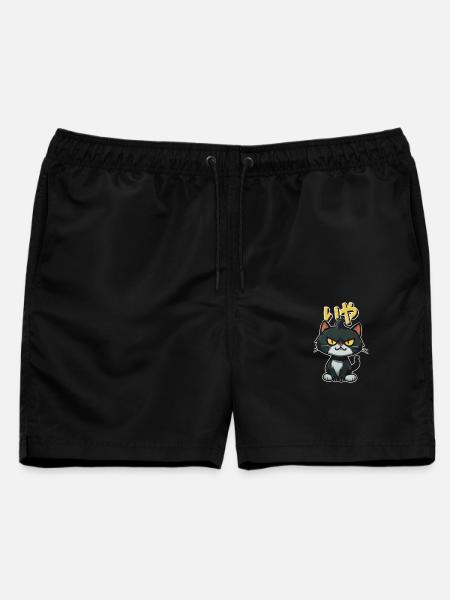 Angry Kitten says NOPE (in Japanese) - Männer Badeshorts - Schwarz