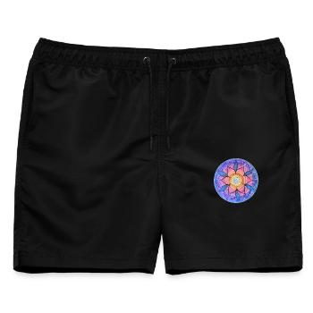 Blumenmandala in lebendigen Farben - Männer Badeshorts - Schwarz - Vorne - AI Model Male 178 light (178cm)