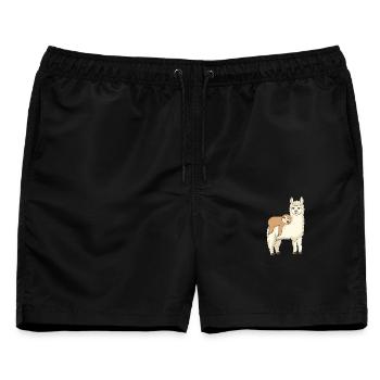 Skurriles Alpaka mit schlummerndem Lama - Männer Badeshorts - Schwarz - Vorne - AI Model Male 178 light (178cm)