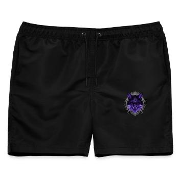 lila Fuchskopf Mandala Portrait - Männer Badeshorts - Schwarz - Vorne - AI Model Male 178 light (178cm)
