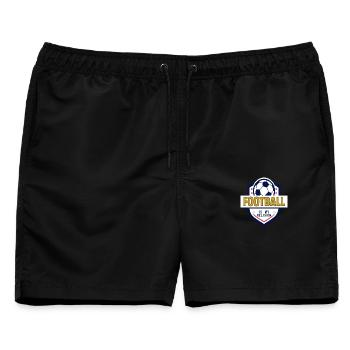 FUSSBALL IST MEINE RELIGION - Männer Badeshorts - Schwarz - Vorne - AI Model Male 178 light (178cm)