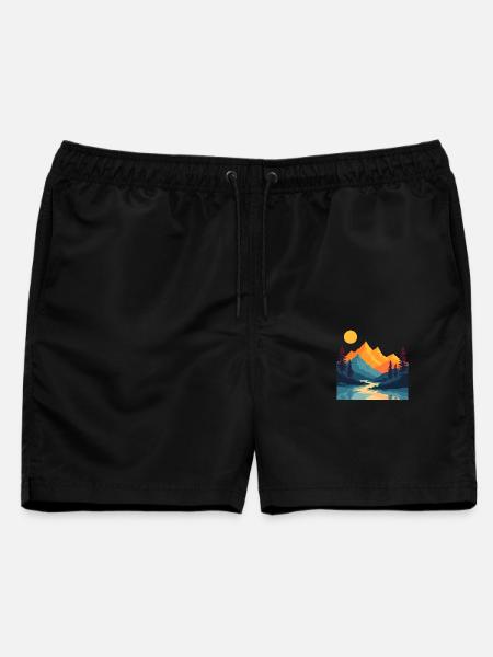 Vintage Berg Sonnenuntergang Landschaftskunst - Männer Badeshorts - Schwarz