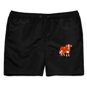 Rotbraunes Milchkuh Design – Land & Bauernhof - Männer Badeshorts - Schwarz - Vorne - AI Model Male 178 light (178cm)