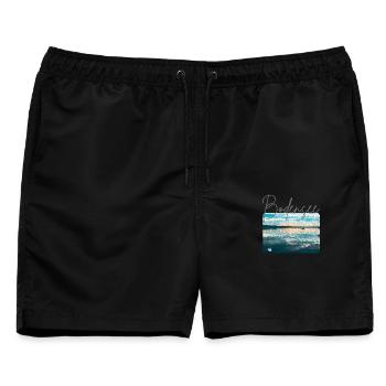 Sonnenaufgang am Bodensee – Morgenstunde - Männer Badeshorts - Schwarz - Vorne - AI Model Male 178 light (178cm)