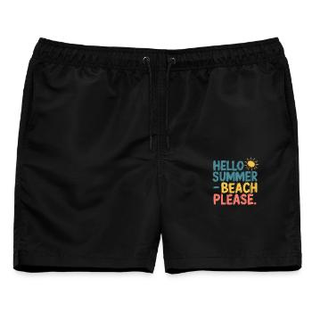Hello Summer – Beach Please! - Männer Badeshorts - Schwarz - Vorne - AI Model Male 178 light (178cm)