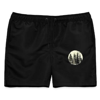 Nachtwald-Silhouette mit Vollmond - Männer Badeshorts - Schwarz - Vorne - AI Model Male 178 light (178cm)