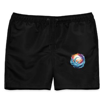 Dynamischer Wellen- und Mondkreis - Männer Badeshorts - Schwarz - Vorne - AI Model Male 178 light (178cm)