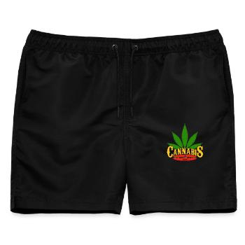 Cannabis-Logo mit Blatt und 420 Details - Männer Badeshorts - Schwarz - Vorne - AI Model Male 178 light (178cm)