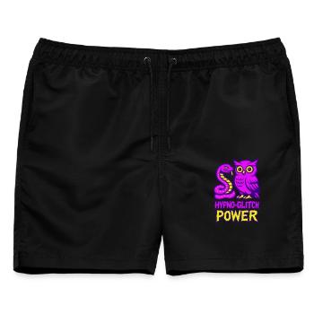 Hypno Glitch Power Owl - Männer Badeshorts - Schwarz - Vorne - AI Model Male 178 light (178cm)