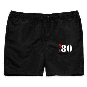 Dart 180 Spruch „Einhundertachtzig!“ Tripple 20 - Männer Badeshorts - Schwarz - Vorne - AI Model Male 178 light (178cm)