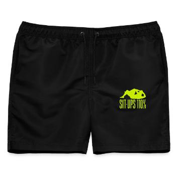 Fitness Fanatics Sit-Ups 110% Calisthenics Gym - Männer Badeshorts - Schwarz - Vorne - AI Model Male 178 light (178cm)