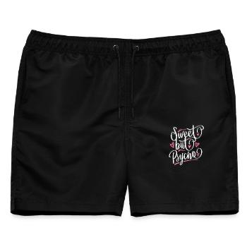 Sweet but Psycho - Suess aber Verrückt - Spruch - Männer Badeshorts - Schwarz - Vorne - AI Model Male 178 light (178cm)