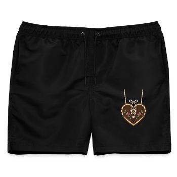 Lebkuchenherz mit Edelweiß & Rosen - Männer Badeshorts - Schwarz - Vorne - AI Model Male 178 light (178cm)