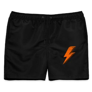 Energetischer Blitzeffekt in Orange 3D - Männer Badeshorts - Schwarz - Vorne - AI Model Male 178 light (178cm)