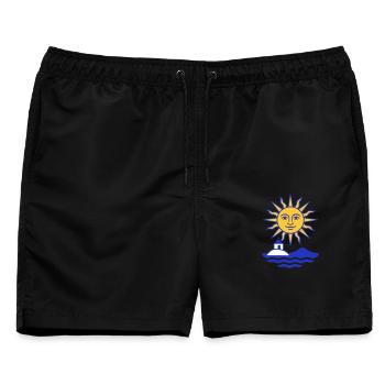 Greece Sun: Sonne, Wasser, Kapelle - Männer Badeshorts - Schwarz - Vorne - AI Model Male 178 light (178cm)