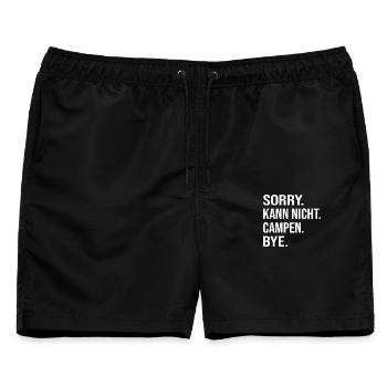 SORRY. KANN NICHT. CAMPEN. BYE. - Männer Badeshorts - Schwarz - Vorne - AI Model Male 178 light (178cm)