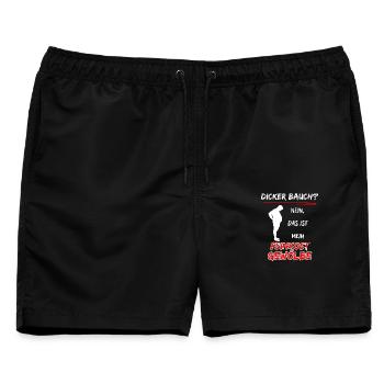 Dicker Bauch? nein das ist mein Feinkost Gewölbe - Männer Badeshorts - Schwarz - Vorne - AI Model Male 178 light (178cm)