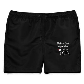 Gin Spruch UND AM ENDE ERGIBT ALLES EINEN GIN - Männer Badeshorts - Schwarz - Vorne - AI Model Male 178 light (178cm)