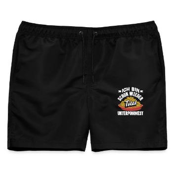 Schon wieder total unterpommest – Pommes Witz - Männer Badeshorts - Schwarz - Vorne - AI Model Male 178 light (178cm)