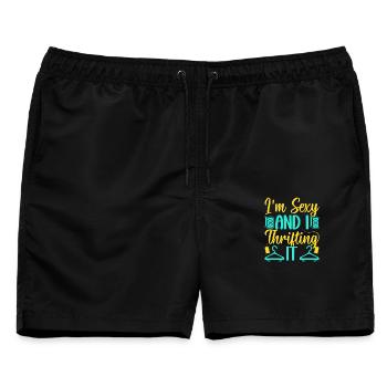 Thrift Shopper I´m Sexy & I Thrifting It Thrift - Männer Badeshorts - Schwarz - Vorne - AI Model Male 178 light (178cm)