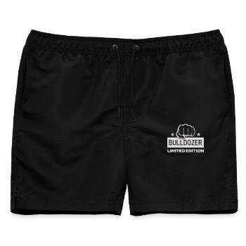 Bulldozer Faust Kraft Design – Bulldozer Limited  - Männer Badeshorts - Schwarz - Vorne - AI Model Male 178 light (178cm)
