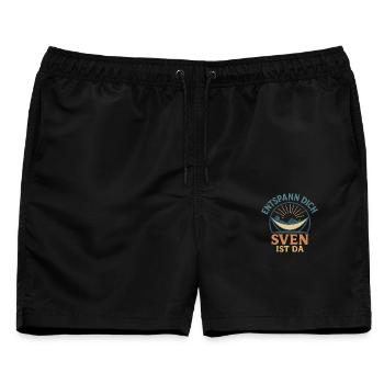 Entspann dich – Sven ist da - Männer Badeshorts - Schwarz - Vorne - AI Model Male 178 light (178cm)