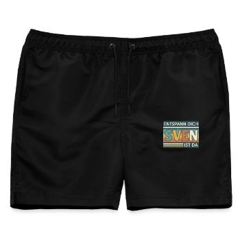 Entspann dich – Sven ist da! Retro Spruch - Männer Badeshorts - Schwarz - Vorne - AI Model Male 178 light (178cm)
