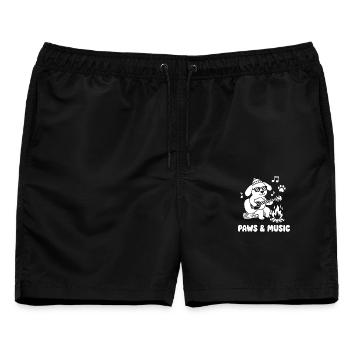 Pfotenmusik am Lagerfeuer - Männer Badeshorts - Schwarz - Vorne - AI Model Male 178 light (178cm)