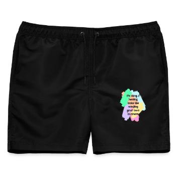 Slogan "Grenzen heilen" - Männer Badeshorts - Schwarz - Vorne - AI Model Male 178 light (178cm)