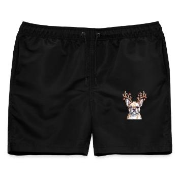  Französische Bulldogge Mit Rentiergeweih Und - Männer Badeshorts - Schwarz - Vorne - AI Model Male 178 light (178cm)
