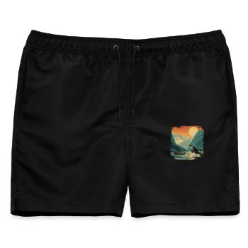 Orca Wal Fjord Vintage Sonnenuntergang Natur - Männer Badeshorts - Schwarz - Vorne - AI Model Male 178 light (178cm)