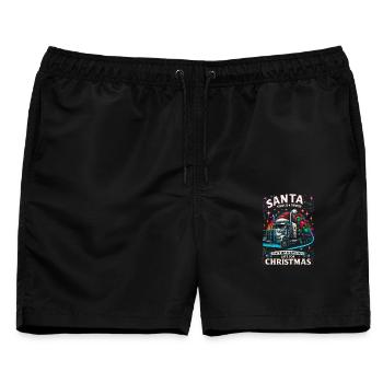 Santa Trucker Shirt für Weihnachts- und Feiertagsfans - Männer Badeshorts - Schwarz - Vorne - AI Model Male 178 light (178cm)