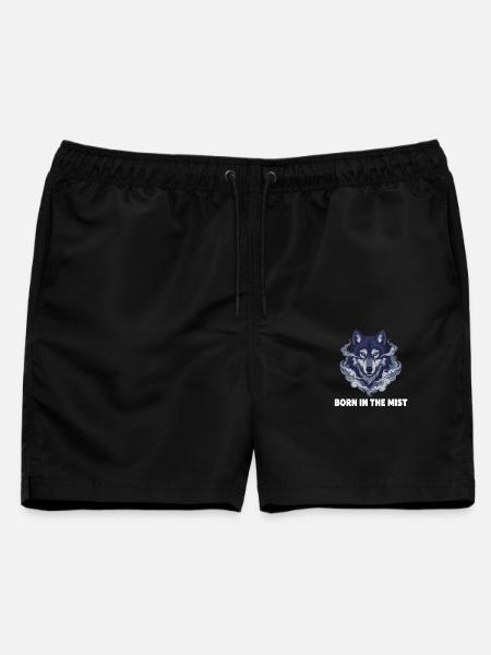 Nebelwolf: Wolfkopf im Dunst - Männer Badeshorts - Schwarz