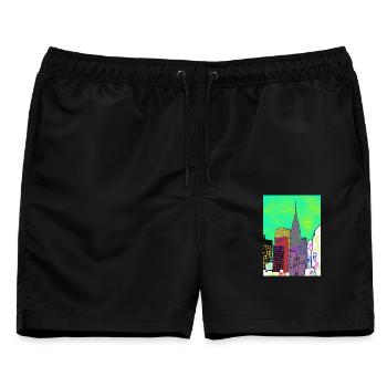 Negative Gebäude von New York - Männer Badeshorts - Schwarz - Vorne - AI Model Male 178 light (178cm)