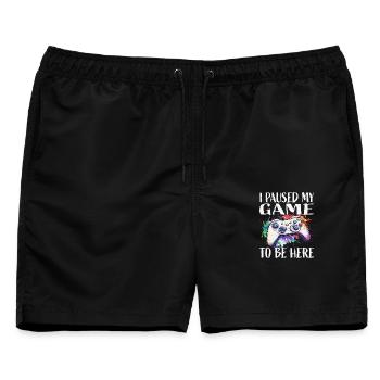 Ich pausierte mein Spiel – farbiges Gamepad - Männer Badeshorts - Schwarz - Vorne - AI Model Male 178 light (178cm)