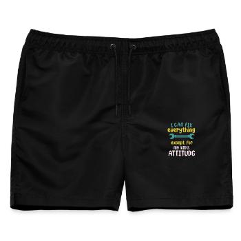 Ich kann alles reparieren, außer der Einstellung meines Kindes - Männer Badeshorts - Schwarz - Vorne - AI Model Male 178 light (178cm)