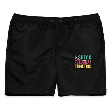 Thrift Shopper I Speak Fluent Thrifting Thrift - Männer Badeshorts - Schwarz - Vorne - AI Model Male 178 light (178cm)