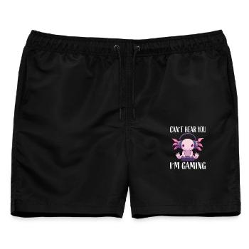 Gaming Axolotl mit Kopfhörern - Männer Badeshorts - Schwarz - Vorne - AI Model Male 178 light (178cm)