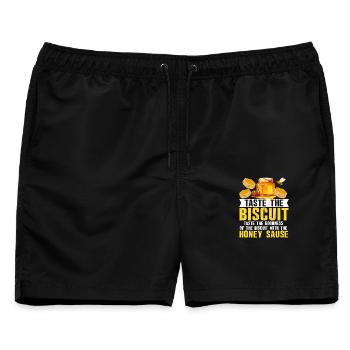 Honey Biscuit Slogan Tee - Männer Badeshorts - Schwarz - Vorne - AI Model Male 178 light (178cm)