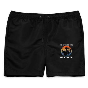 Ich bin dann mal im Keller - Schlagzeuger Drummer - Männer Badeshorts - Schwarz - Vorne - AI Model Male 178 light (178cm)