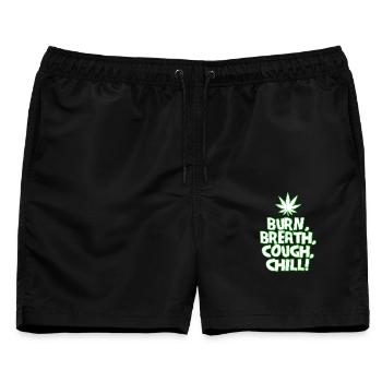 Burn Breath Cough Chill Cannabis Tee 420 Marihuana - Männer Badeshorts - Schwarz - Vorne - AI Model Male 178 light (178cm)